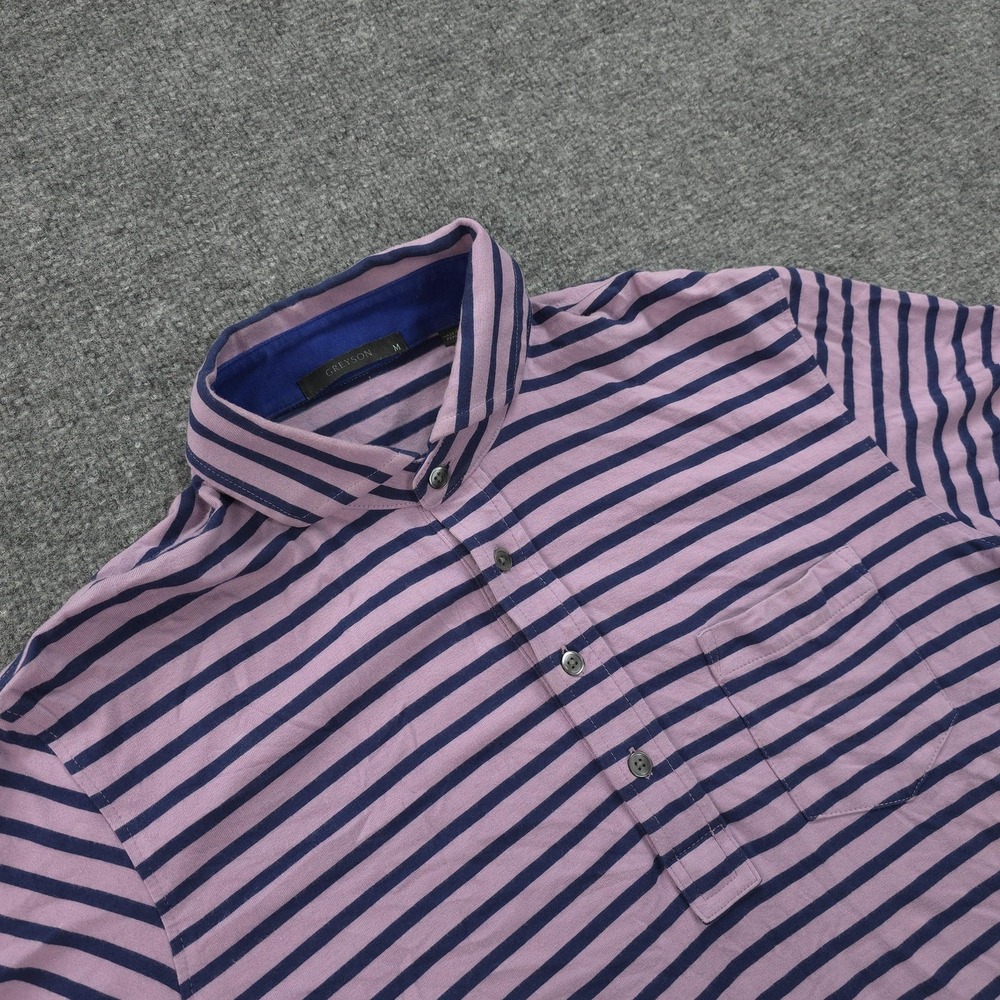 Greyson Polo Shirt Mens Medium Purple Stripe Cotton Jersey‎ Pocket Casual Golf